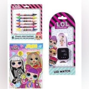 NEW 3PC LOL SURPRISE LED WATCH, DOUBLE-SIDED CRAYONS, COLORING ACTIVITY BOOK